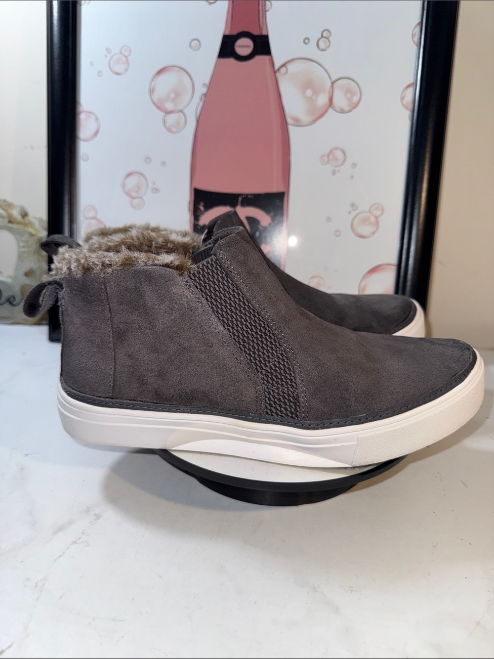 Toms Women’s Gray Faux-Suede Slip-On Sneaker Boot with Fur Lining - Size 7